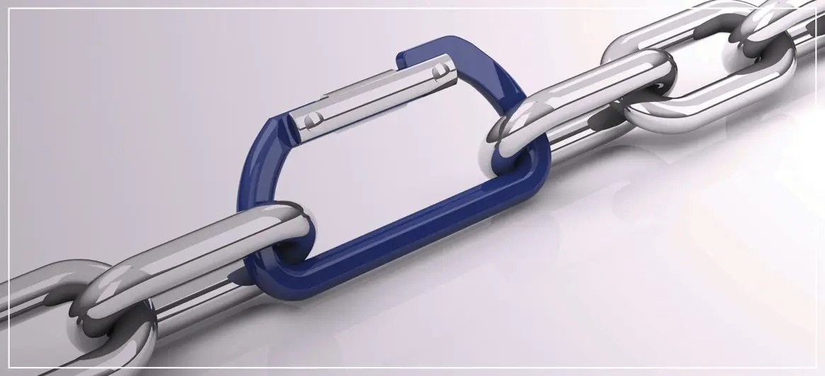Eslabón azul de una cadena, símbolo de seguridad en Lintons